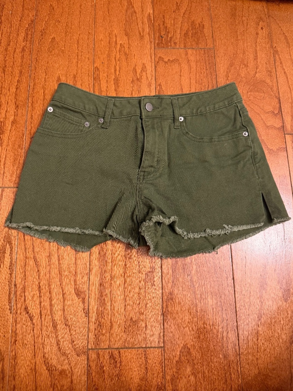 High Rise Army Green Jean Shorts